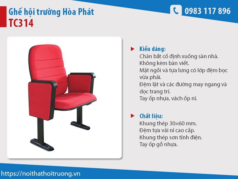 Ghế hội trường Hòa Phát TC314 không kèm bàn viết Ghế hội trường Hòa Phát TC314 không kèm bàn viết