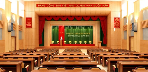 Thiết kế ghế ngồi 3 dãy giúp quang cảnh phòng hội trường rộng rãi