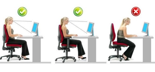 Tư thế chuẩn khi ngồi làm việc với máy tính Tư thế chuẩn khi ngồi làm việc lâu bên máy tính