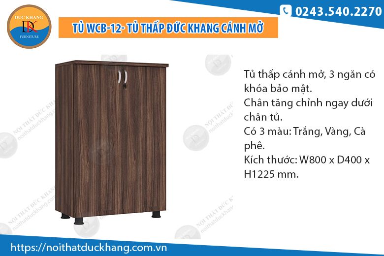 WCB-12 Tủ tài liệu gỗ thấp cánh mở Đức Khang WCB-12 Tủ tài liệu gỗ thấp cánh mở Đức Khang