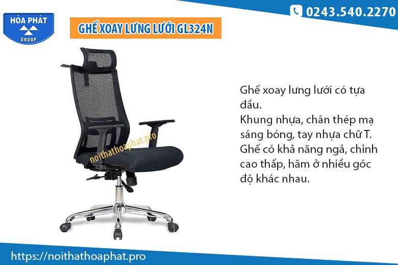 Ghế GL324N lưng lưới có tựa đầu Ghế GL324N lưng lưới có tựa đầu