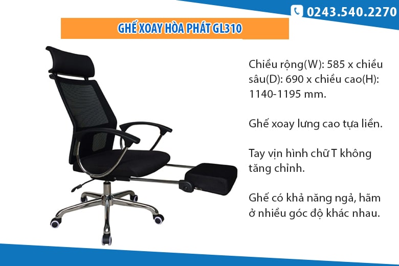 Ghế xoay lưới ngả lưng Hòa Phát GL310 Ghế xoay lưới ngả lưng Hòa Phát GL310