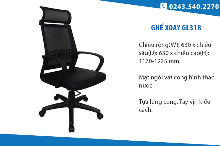 Ghế xoay lưng lưới có tựa đầu Hòa Phát GL318 Ghế xoay lưng lưới có tựa đầu Hòa Phát GL318