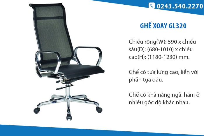 Ghế xoay lưới khung thép mạ Hòa Phát GL320 Ghế xoay lưới khung thép mạ Hòa Phát GL320