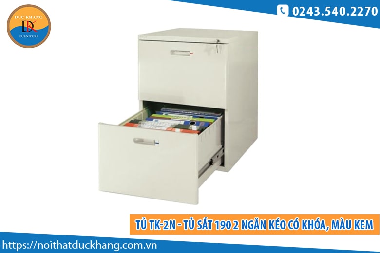 Tủ TK-2N - Tủ sắt 190 2 ngăn kéo có khóa, màu kem