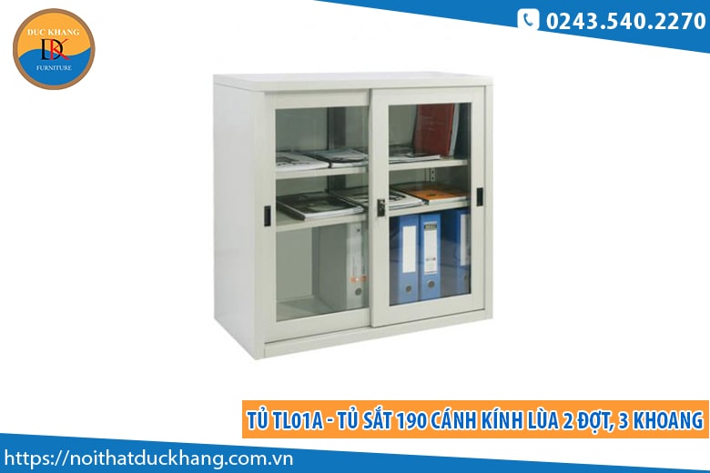 Tủ TL01A - Tủ sắt 190 cánh kính lùa 2 đợt, 3 khoang