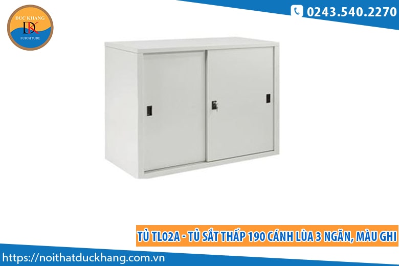 Tủ TL02A - Tủ sắt thấp 190 cánh lùa 3 ngăn, màu ghi