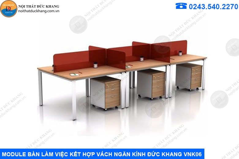 Module bàn làm việc kết hợp vách ngăn kính VNK06 Module bàn làm việc kết hợp vách ngăn kính VNK06