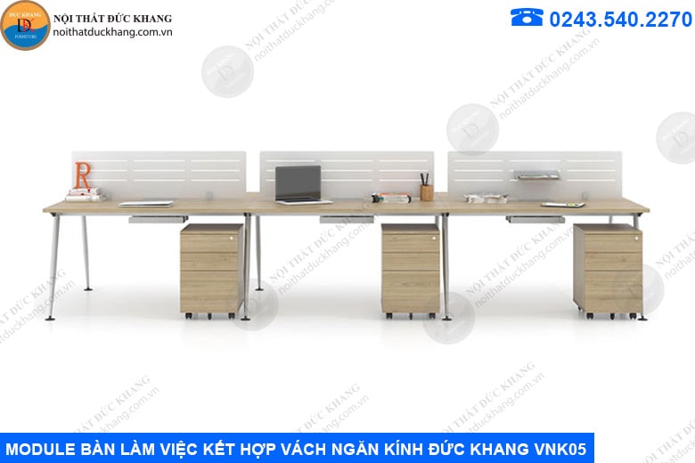 Module bàn làm việc kết hợp vách ngăn kính VNK05 Module bàn làm việc kết hợp vách ngăn kính VNK05