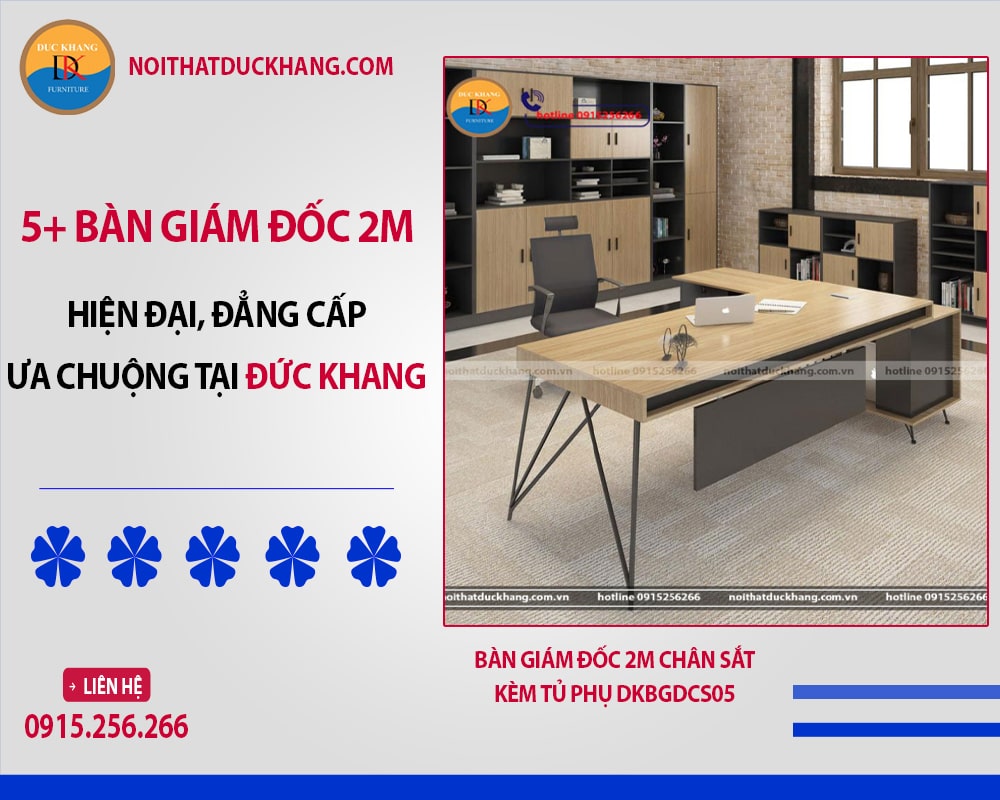 Bàn giám đốc 2m chân sắt kèm tủ phụ DKBGDCS05 Bàn giám đốc 2m chân sắt kèm tủ phụ DKBGDCS05