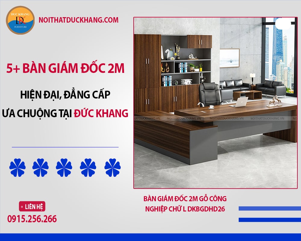 Bàn giám đốc 2m gỗ công nghiệp chữ L DKBGDHD26 Bàn giám đốc 2m gỗ công nghiệp chữ L DKBGDHD26