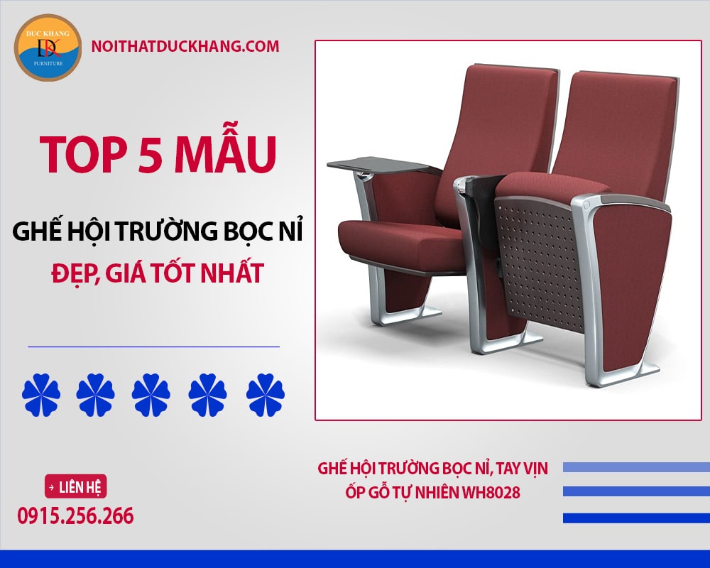 Ghế hội trường bọc nỉ, tay vịn ốp gỗ tự nhiên WH8028 Ghế hội trường bọc nỉ, tay vịn ốp gỗ tự nhiên WH8028