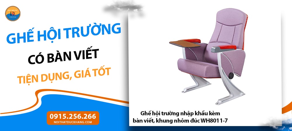 Ghế hội trường nhập khẩu kèm bàn viết, khung nhôm đúc WH8011-7 Ghế hội trường nhập khẩu kèm bàn viết, khung nhôm đúc WH8011-7