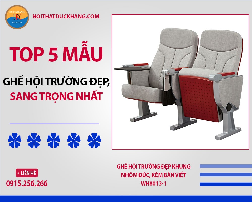 Ghế hội trường đẹp khung nhôm đúc, kèm bàn viết WH8013-1 Ghế hội trường đẹp khung nhôm đúc, kèm bàn viết WH8013-1