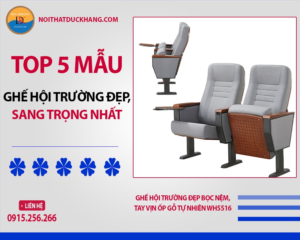 Ghế hội trường đẹp bọc nệm, tay vịn ốp gỗ tự nhiên WH5516 Ghế hội trường đẹp bọc nệm, tay vịn ốp gỗ tự nhiên WH5516