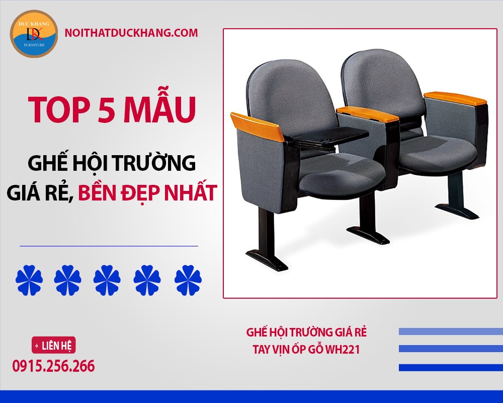 Ghế hội trường giá rẻ tay vịn ốp gỗ WH221 Ghế hội trường giá rẻ tay vịn ốp gỗ WH221