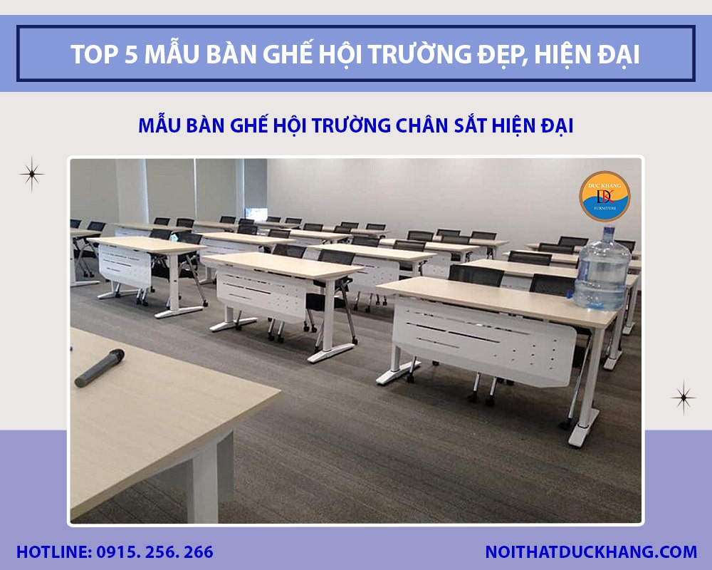 Mẫu bàn ghế hội trường chân sắt hiện đại