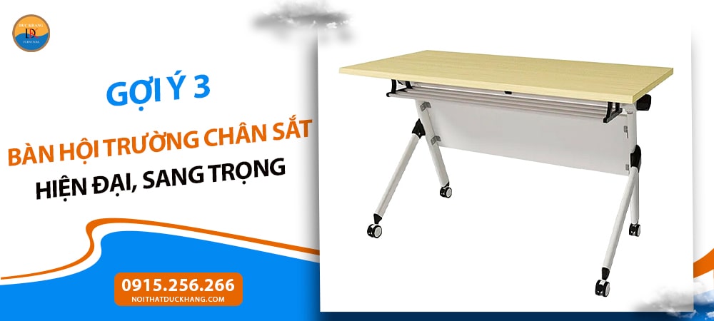 Bàn hội trường chân sắt gấp thông minh