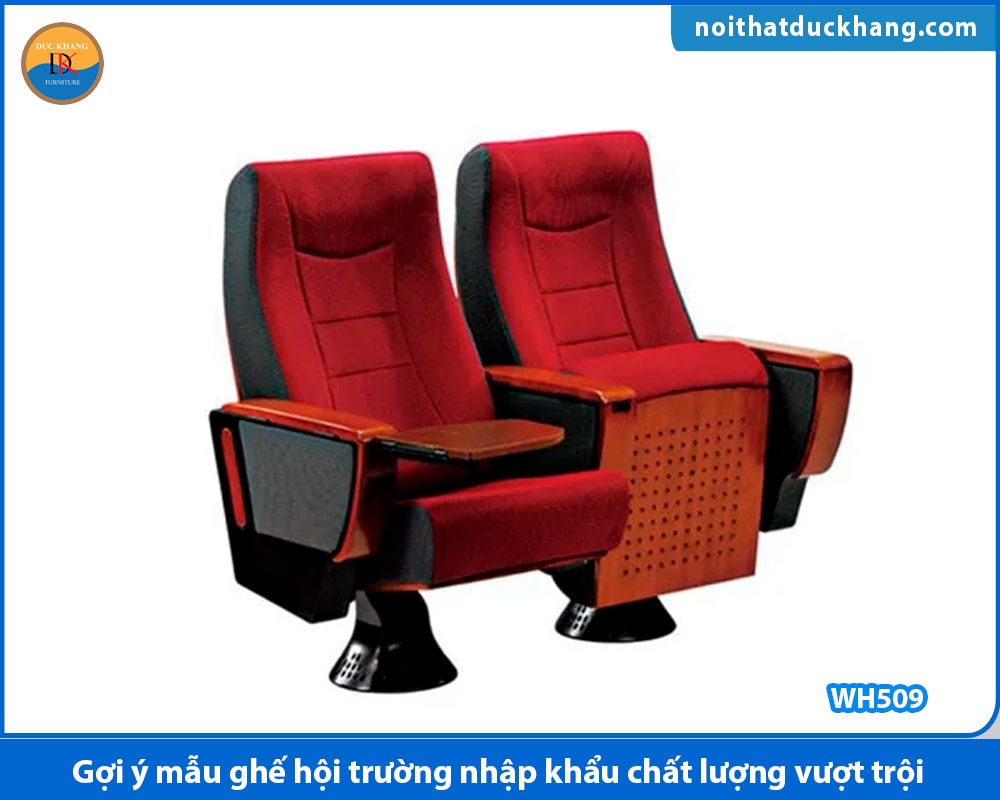 Ghế hội trường nhập khẩu chân trụ thép sơn tĩnh điện kèm bàn viết WH509 Ghế hội trường nhập khẩu chân trụ thép sơn tĩnh điện kèm bàn viết WH509