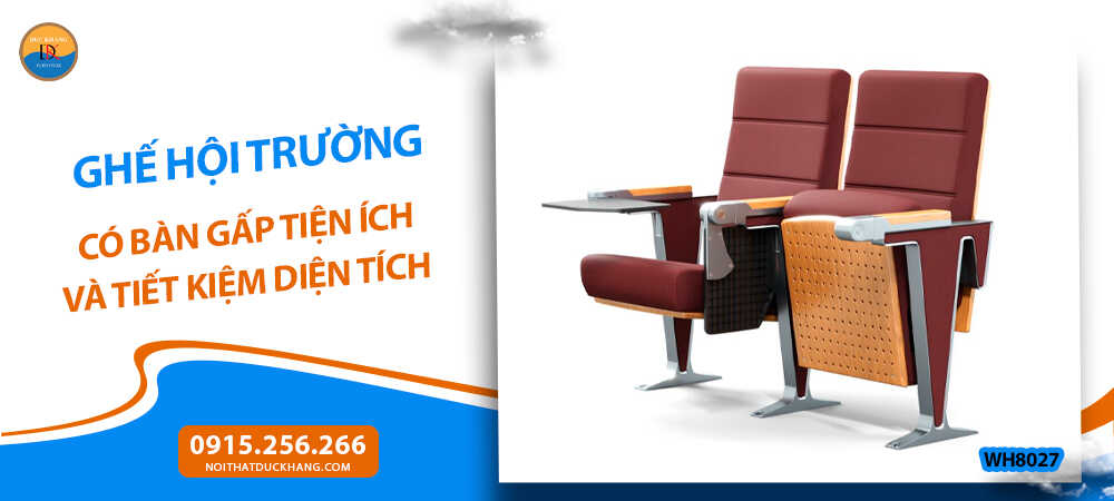 Ghế hội trường có bàn gấp chân cách điệu, tay vịn ốp gỗ WH8027 Ghế hội trường có bàn gấp chân cách điệu, tay vịn ốp gỗ WH8027